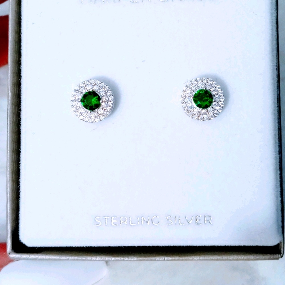 Sterling silver lab created Emerald CZ earrings